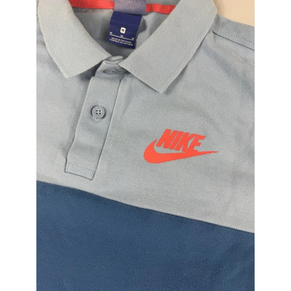 Nike ss polo, blue pink colorblock shirt, big kid's medium, cotton